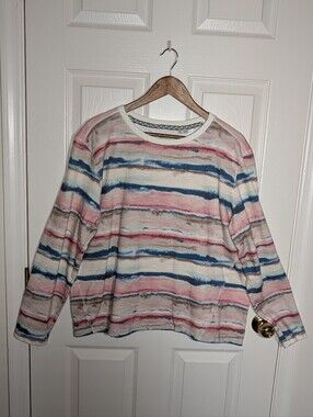ORVIS Striped Watercolor Sweatshirt in Pink, Blue & Brown